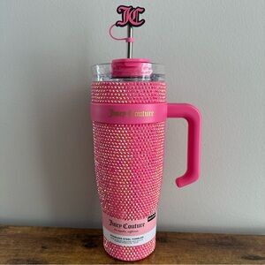 NWT Juicy Couture Rhinestone Studded Hot Pink 40 oz Tumbler Cup JC Straw Cover
